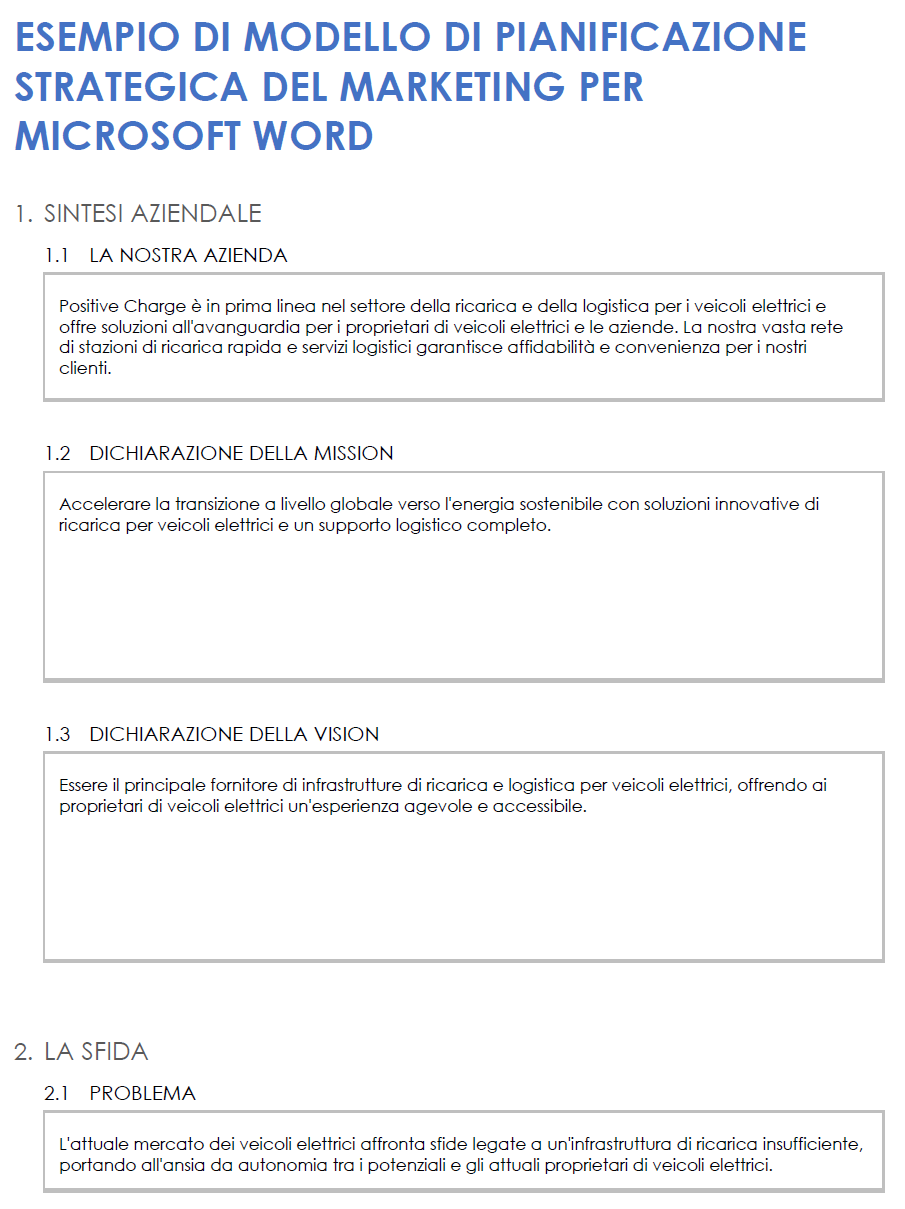 Esempio di modello di pianificazione strategica per il marketing per Microsoft Word