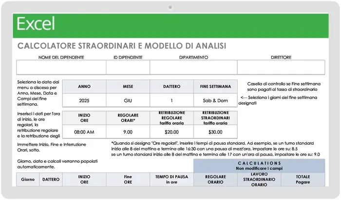 Modello di analisi e calcolo degli straordinari