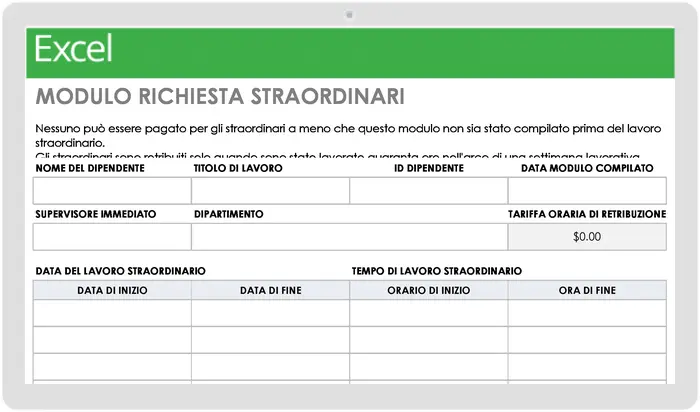 Modello di modulo di richiesta straordinari