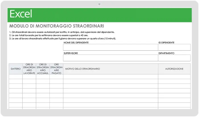 Modello di modulo di tracciamento degli straordinari