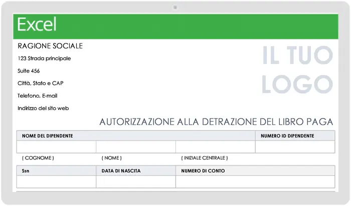 Modello di modulo di autorizzazione alla detrazione da parte del reparto contabilità