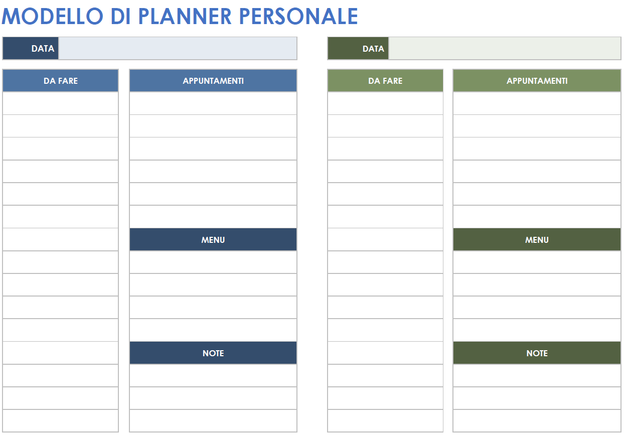 Modello di planner personale