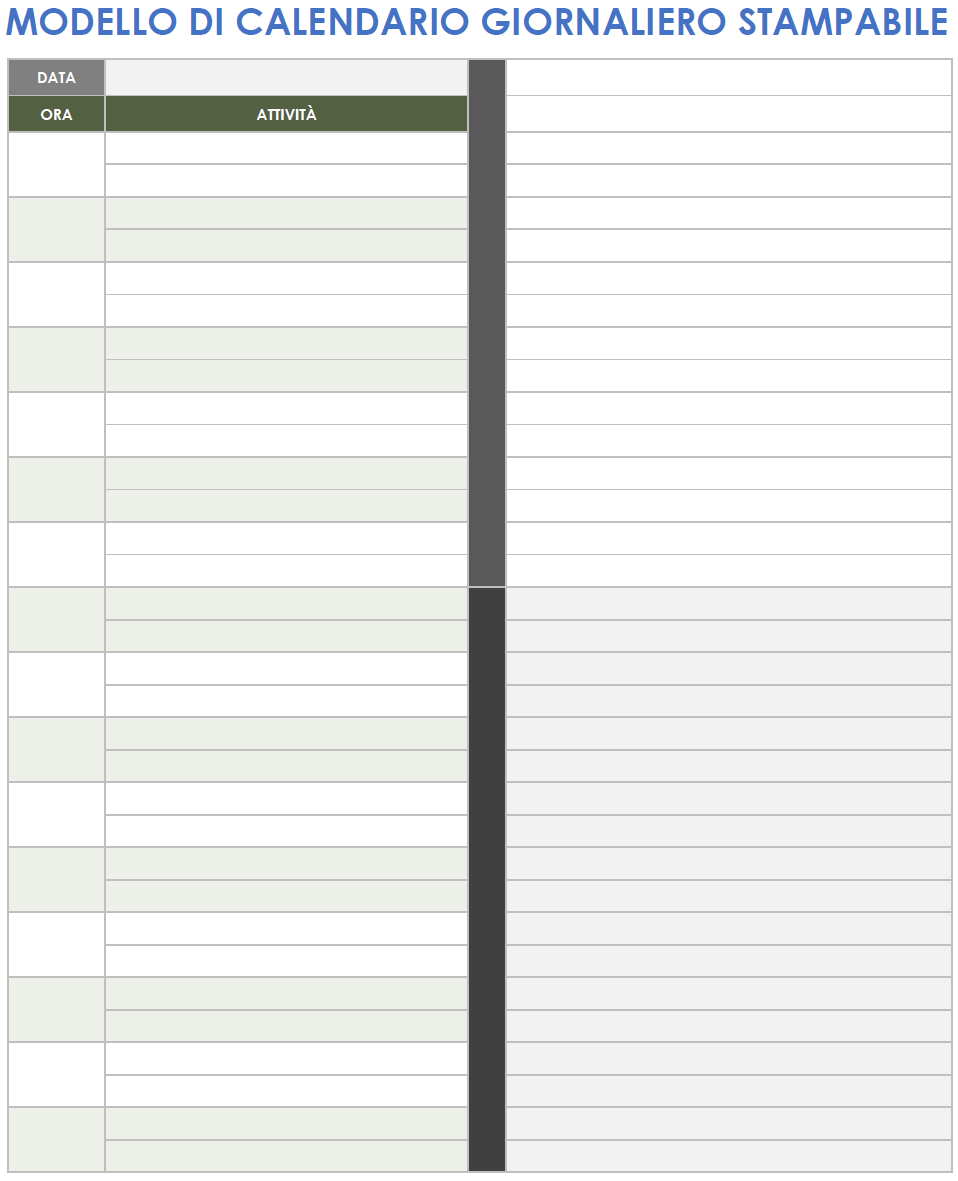 Modello di calendario giornaliero stampabile