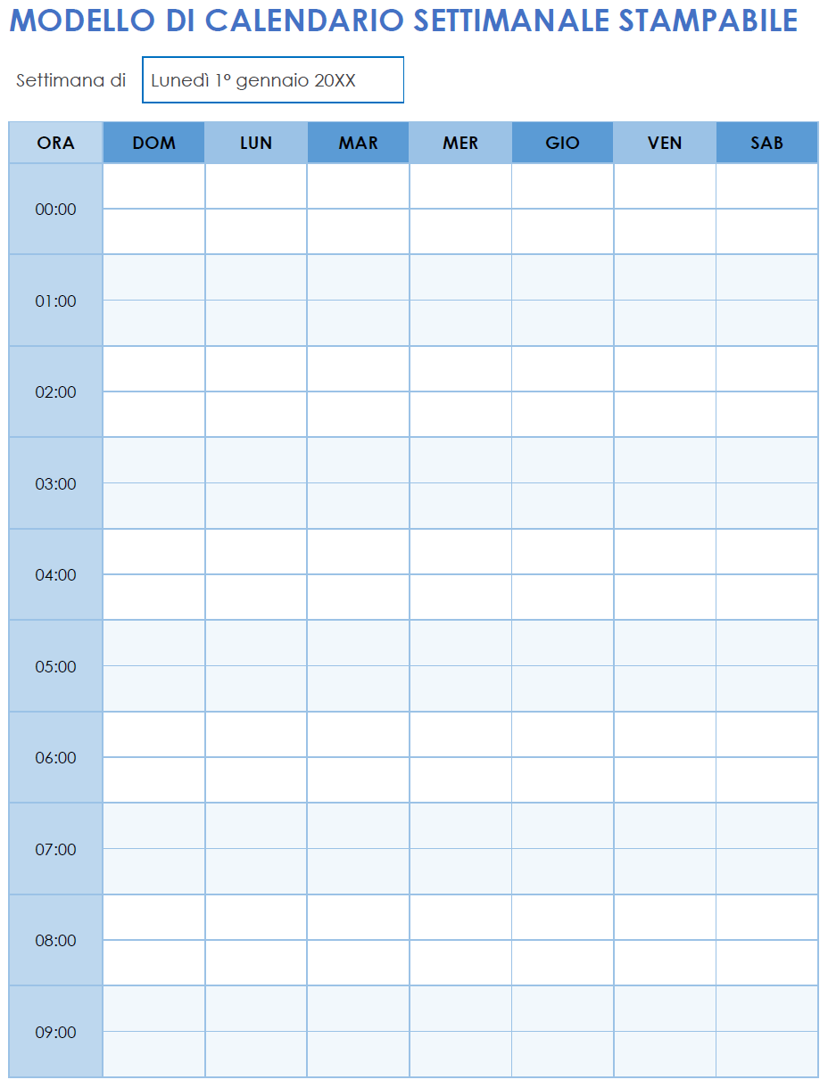 Modello di calendario giornaliero stampabile (verticale)