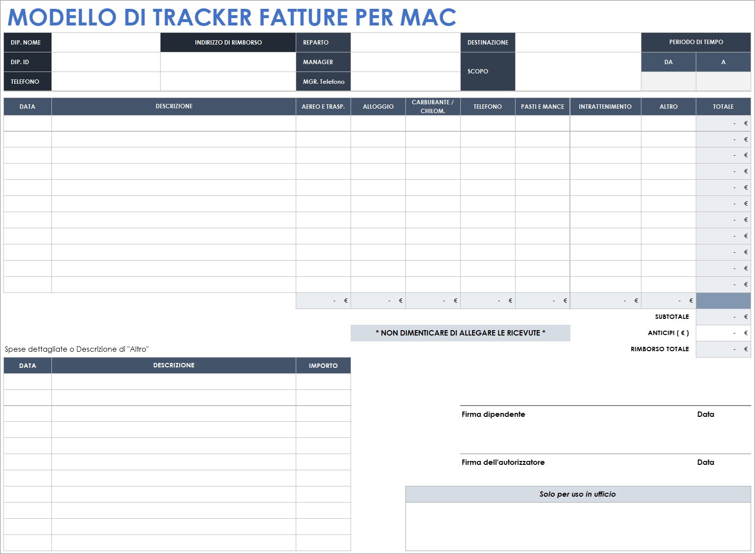 Modello di tracker fatture per Mac