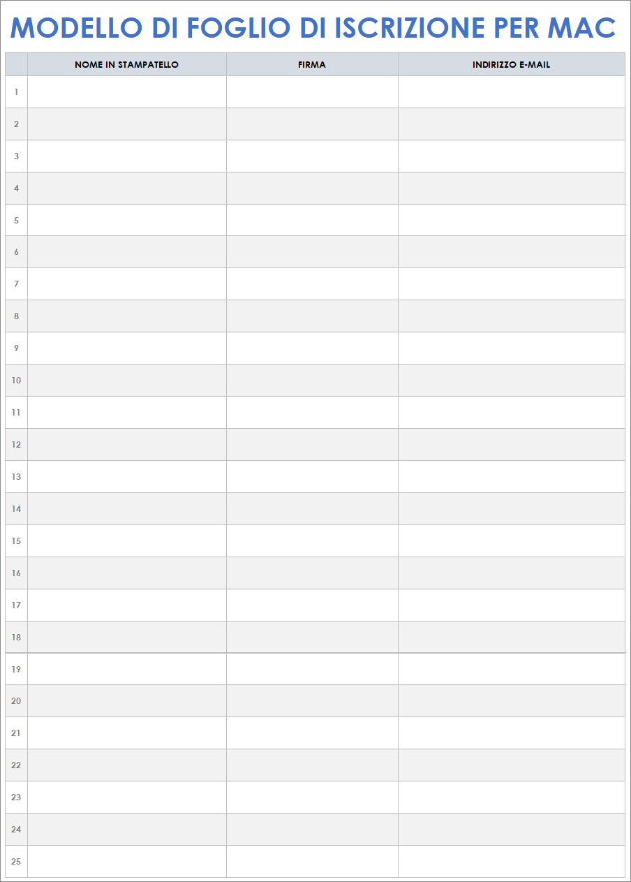 Modello di foglio di iscrizione per Mac