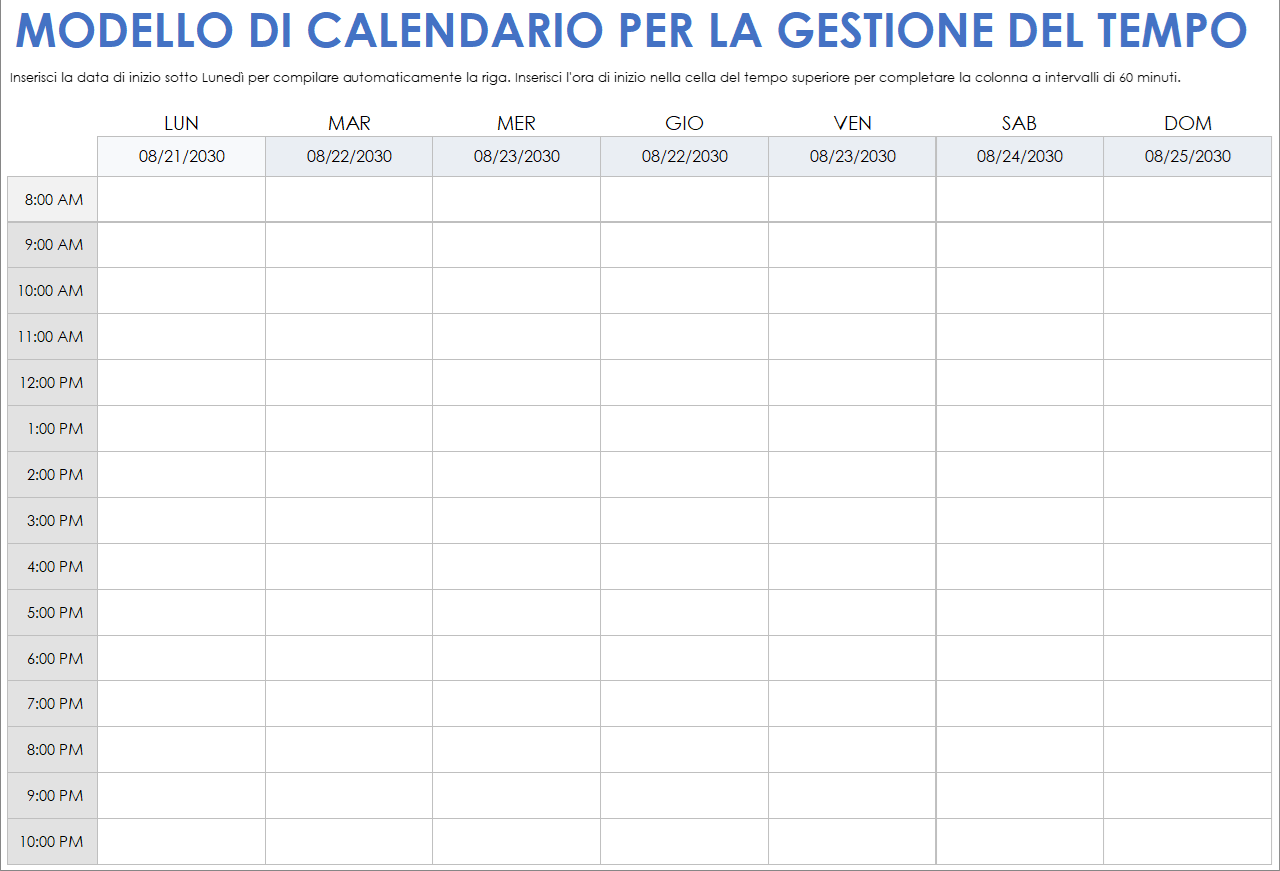 Modello di piano di gestione del tempo