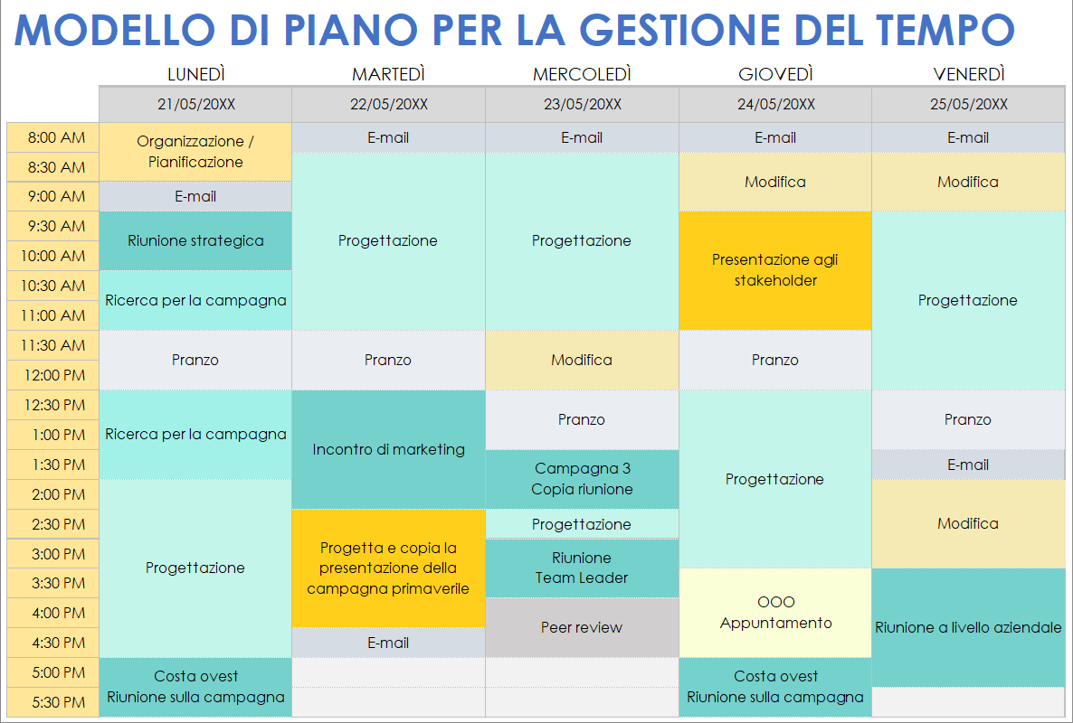 Modello di piano per la gestione del tempo