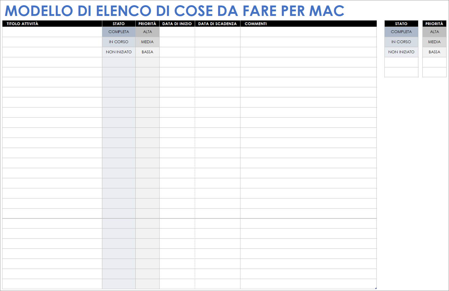 Modello elenco cose da fare per Mac