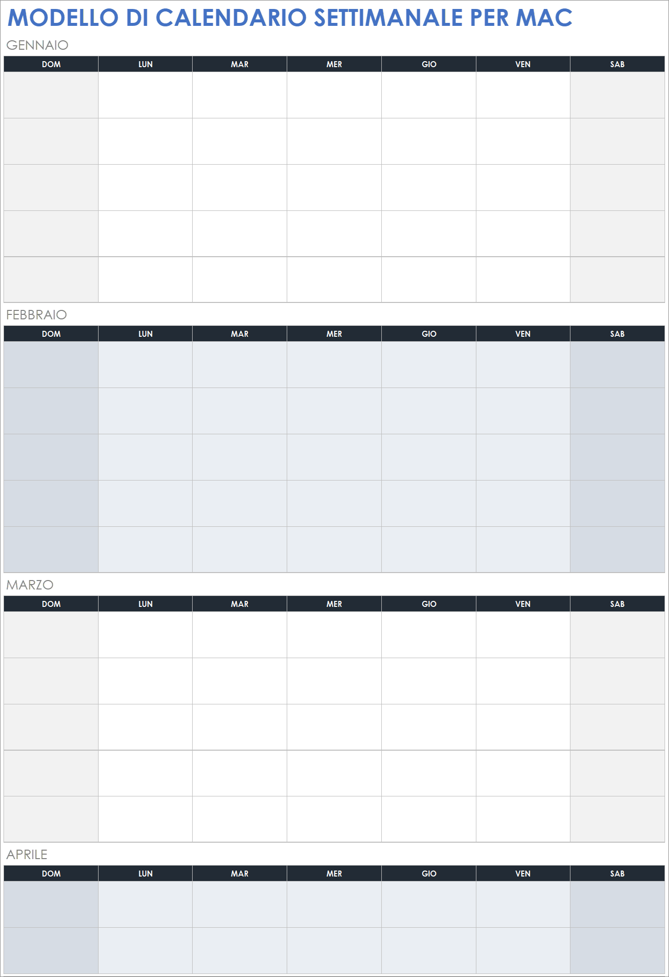 Modello di calendario settimanale per Mac