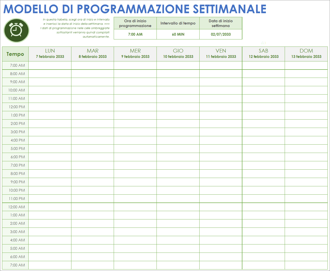 Modello di piano settimanale