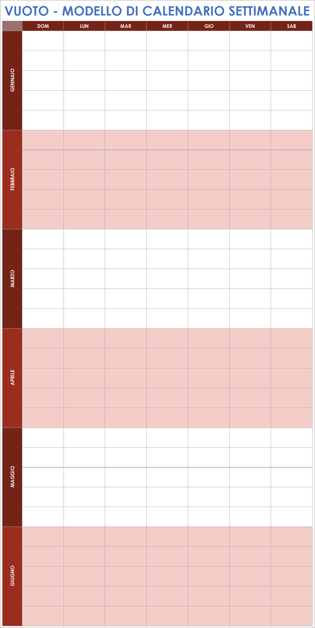 Modello vuoto di calendario settimanale