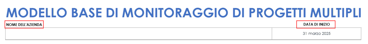 nome dell’azienda nel tracker del progetto