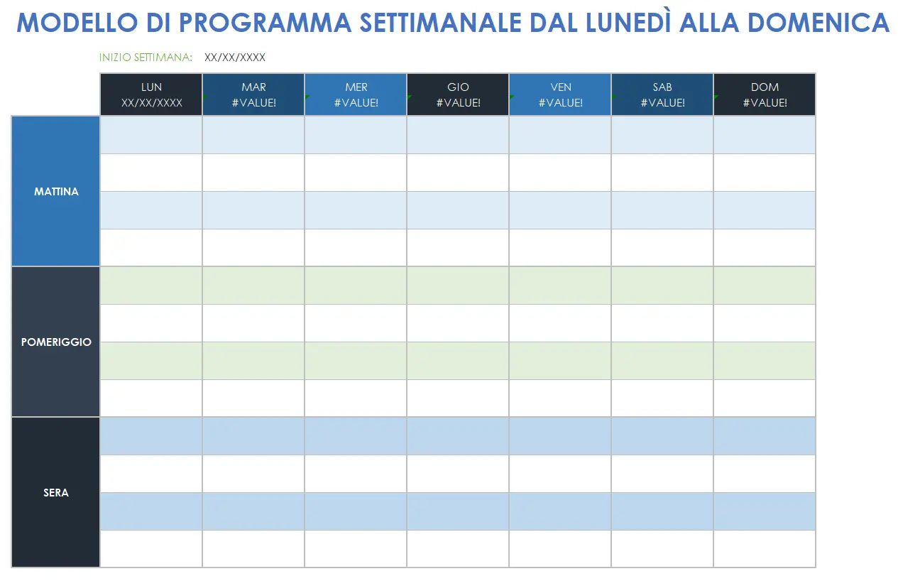 Modello di programma settimanale Lun-Dom