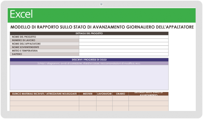  Modello di rapporto sui progressi giornalieri del contraente
