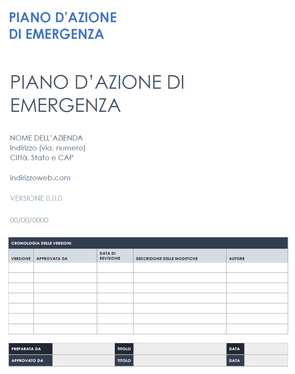 Modello di piano di azione di emergenza