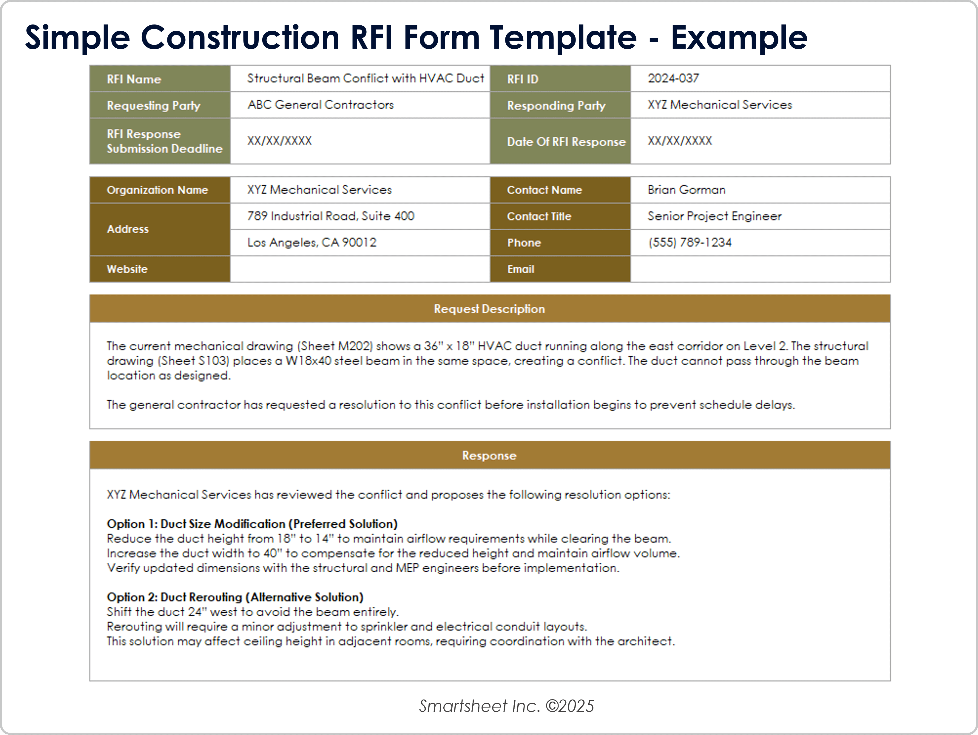Esempio di modello di modulo RFI di costruzione semplice