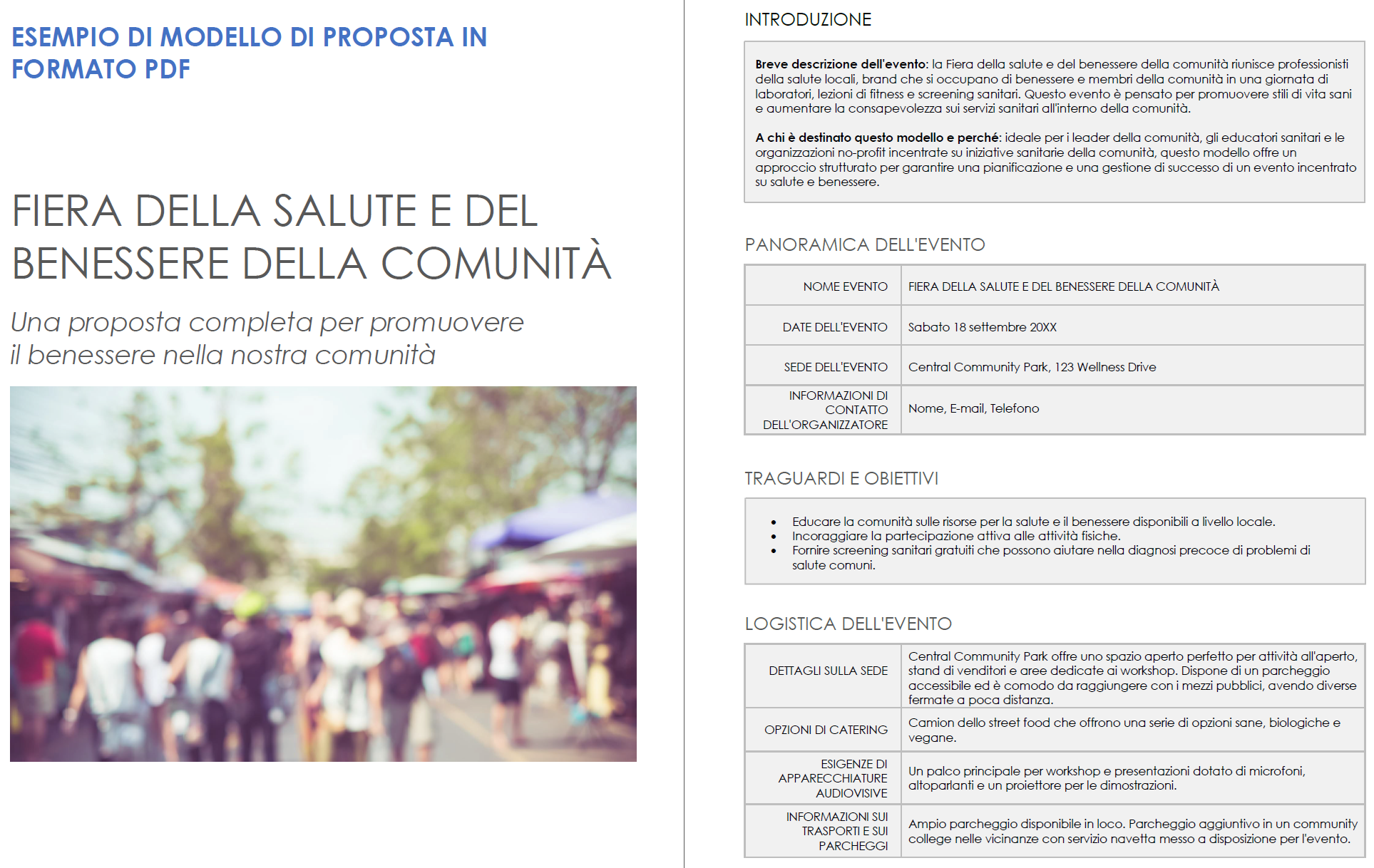 Esempio di modello di proposta di evento in formato PDF