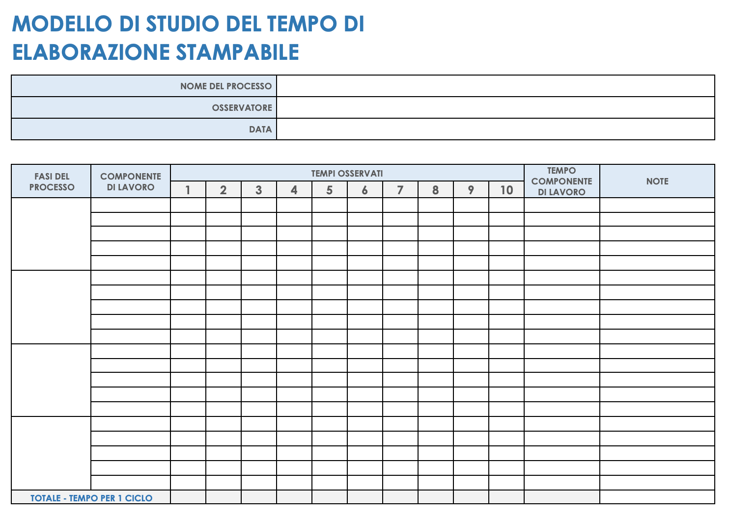 Modello di studio del tempo di processo stampabile