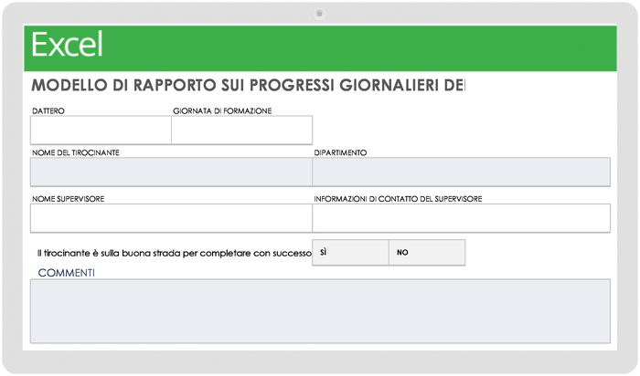  Modello di report giornaliero sui progressi del tirocinante