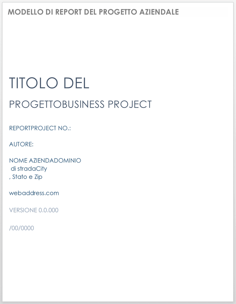 Modello di rapporto di progetto aziendale