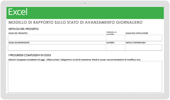 Modello di rapporto giornaliero sullo stato di avanzamento del progetto