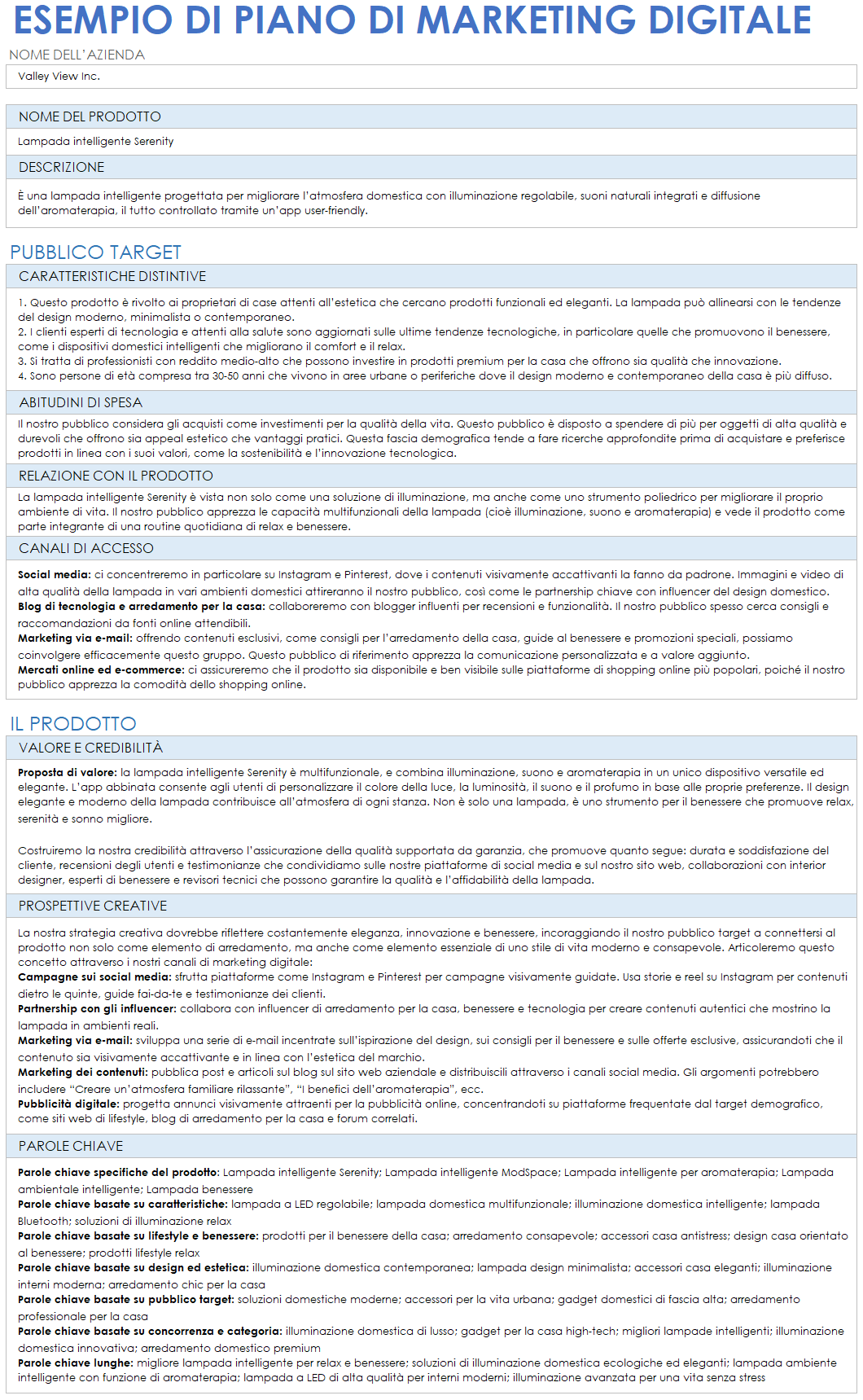 Esempio di piano marketing digitale