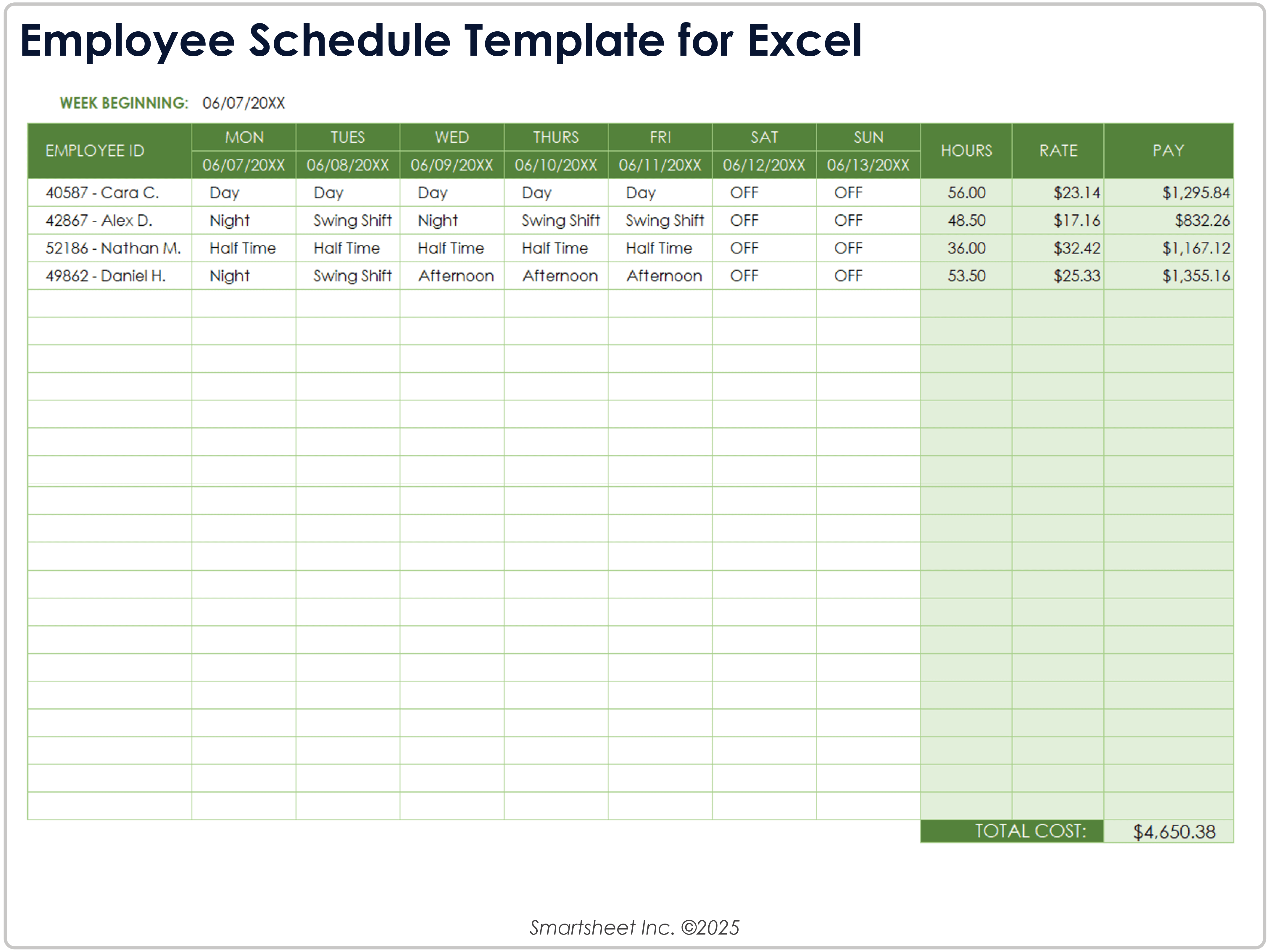 Modello di programmazione dei dipendenti per Excel