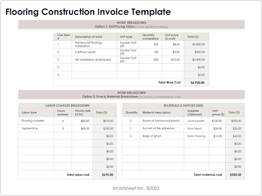 Modello di fatture per l'edilizia