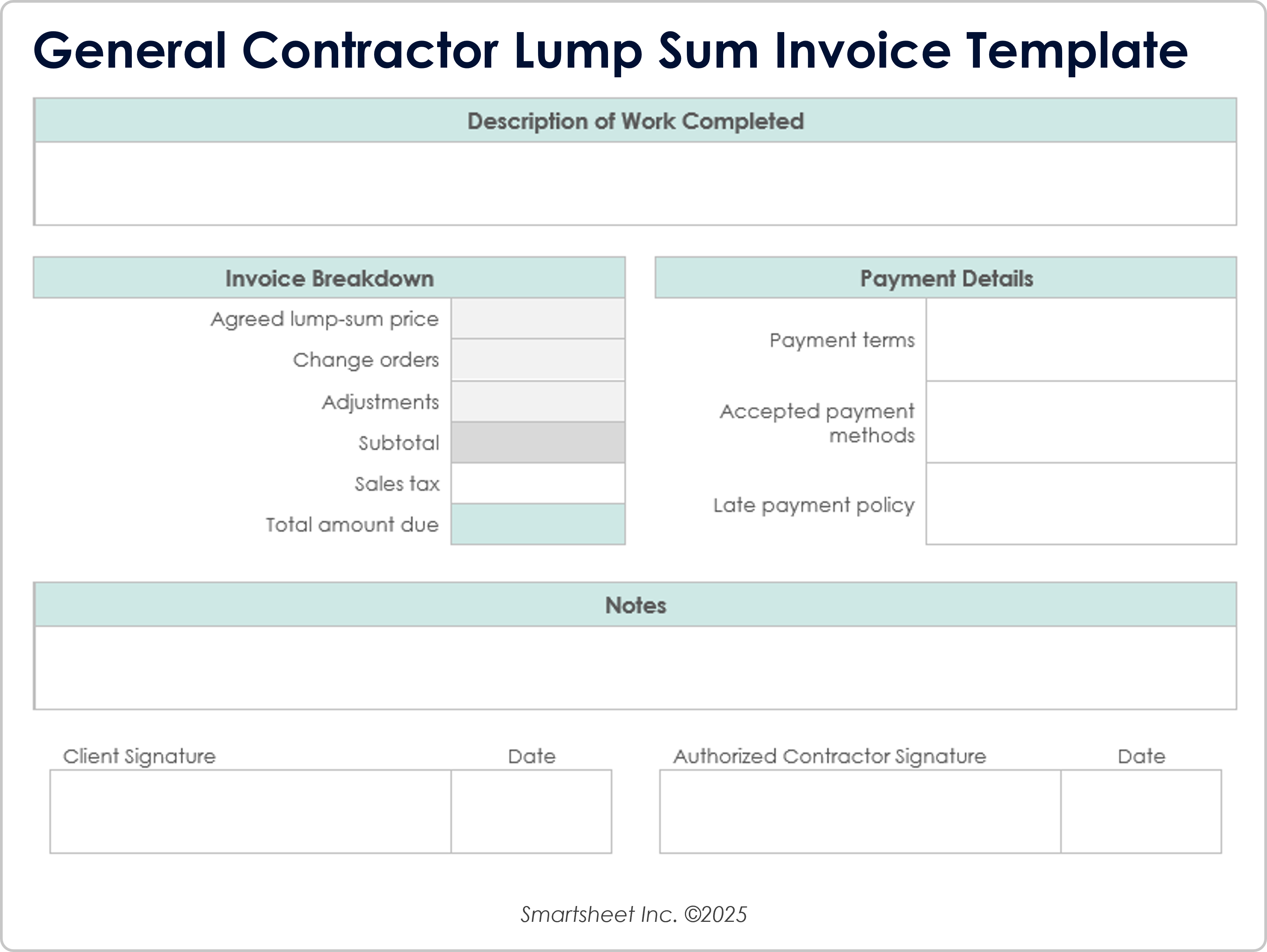 Modello di Fattura a Prezzo Fisso per Appaltatore Generale