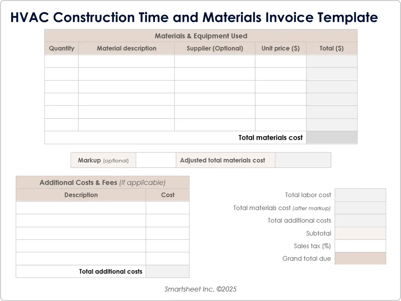 Modello di fattura per tempi e materiali di costruzione HVAC