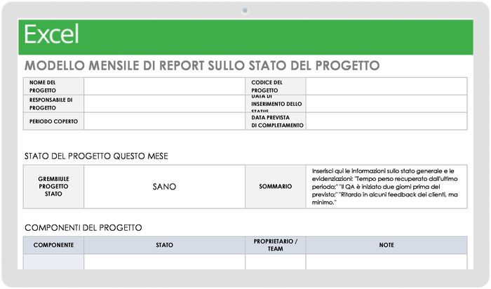 Modello di rapporto sullo stato mensile del progetto
