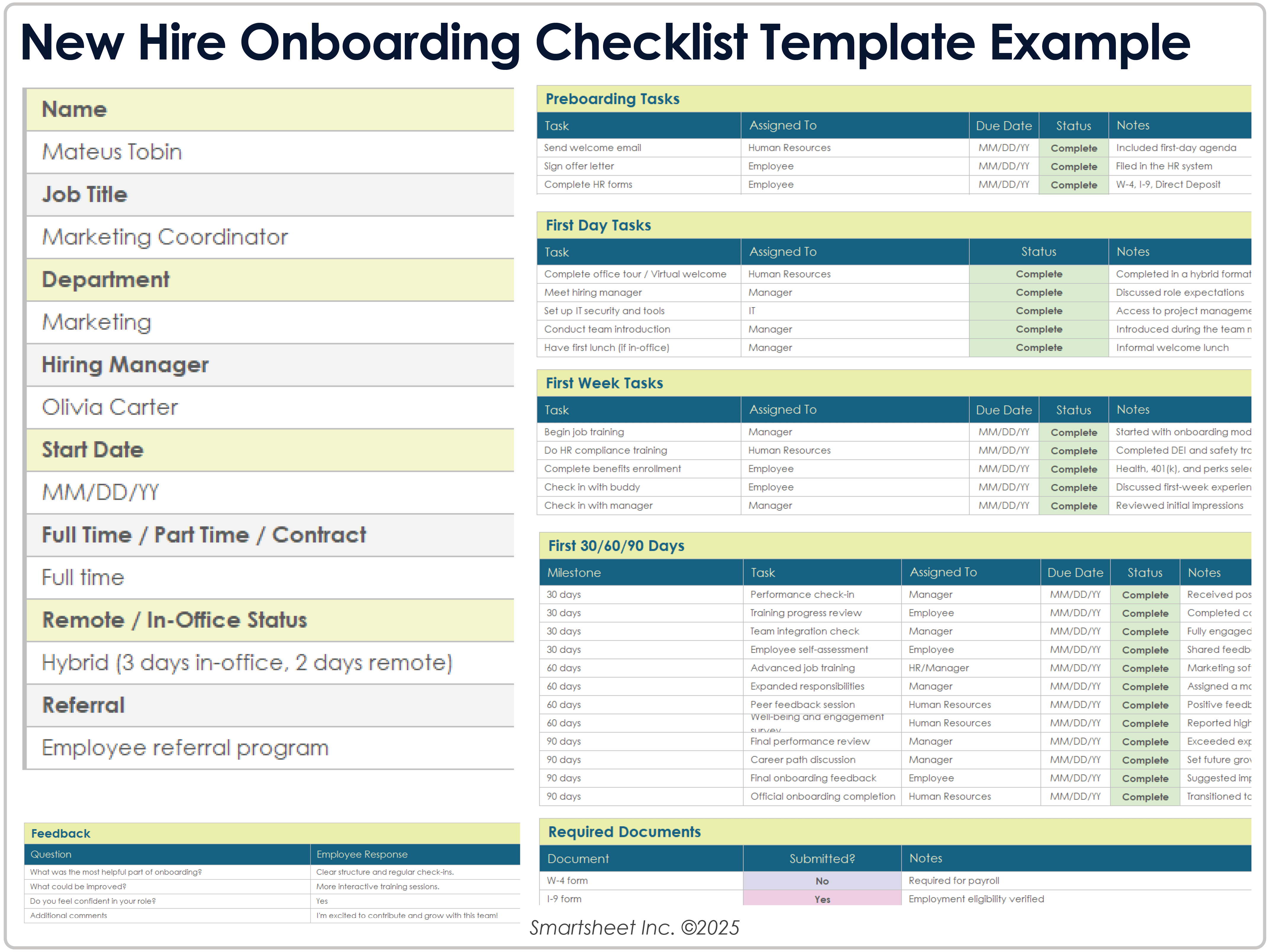 Modello di lista di controllo per l'inserimento dei neoassunti 8779 Esempio