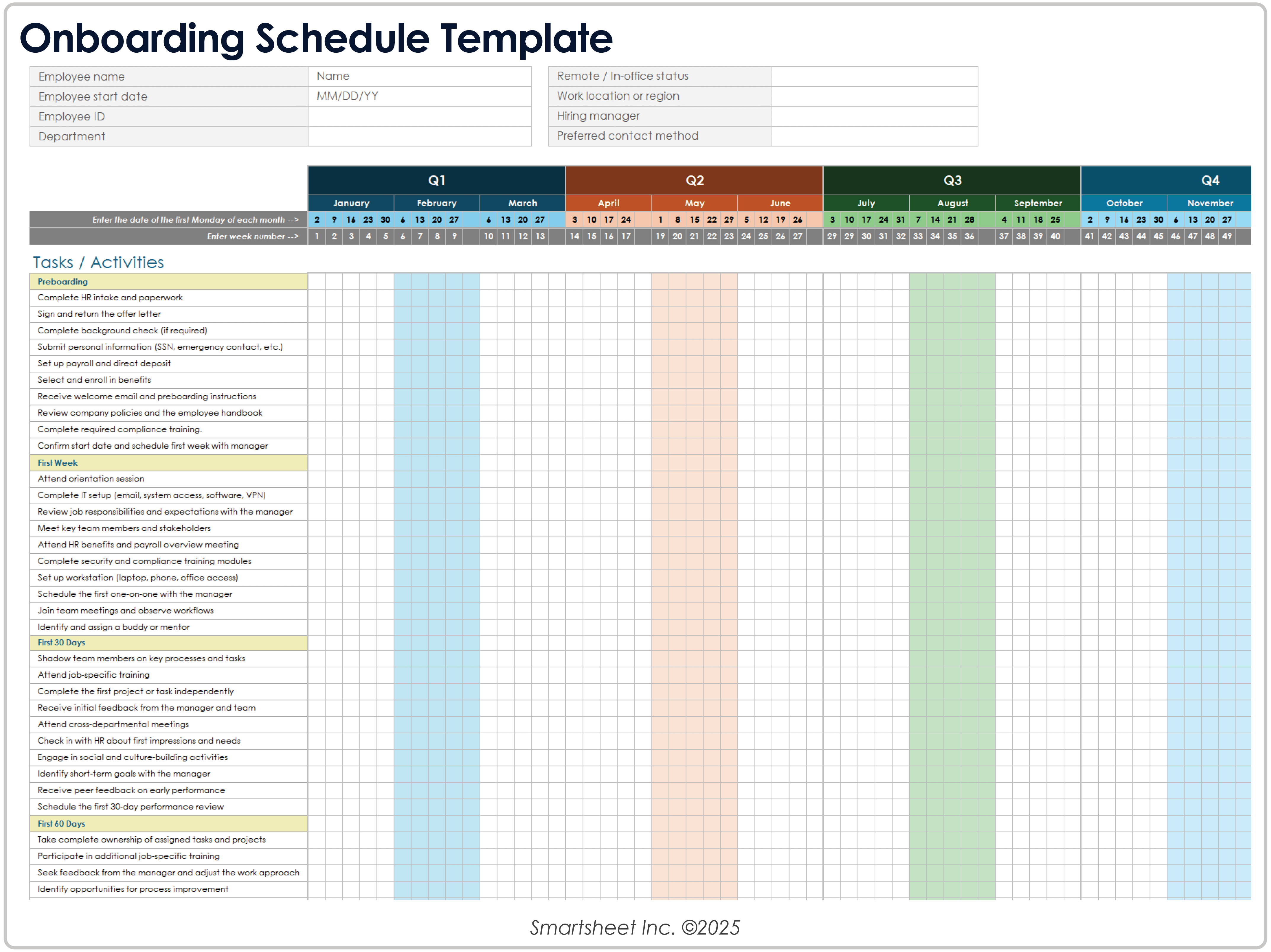 Modello di definizione tempistiche di onboarding 8779