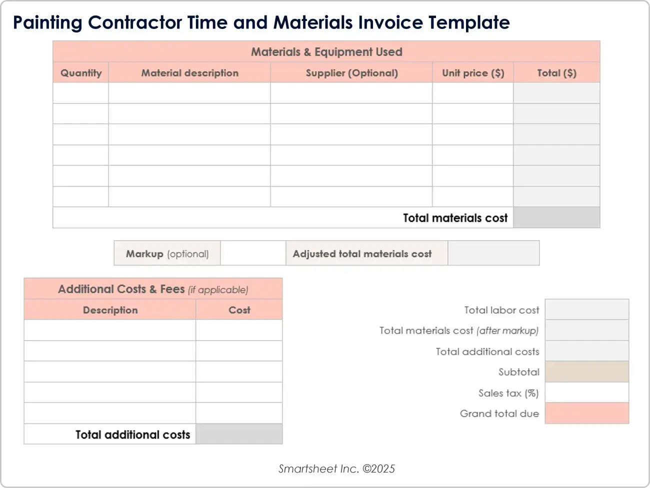 Modello di fattura per tempo e materiali del contraente di pittura