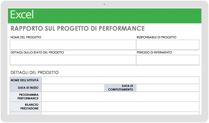 Modello di report di progetto sulle prestazioni