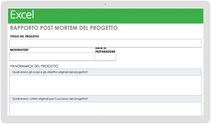 Modello di rapporto post mortem del progetto