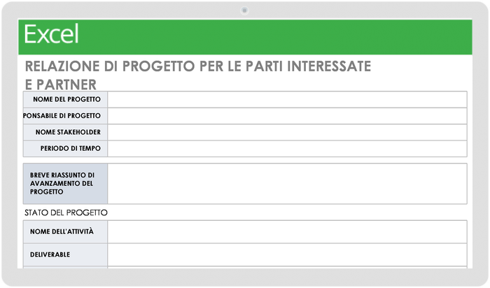 Modello di report di progetto per stakeholder e partner