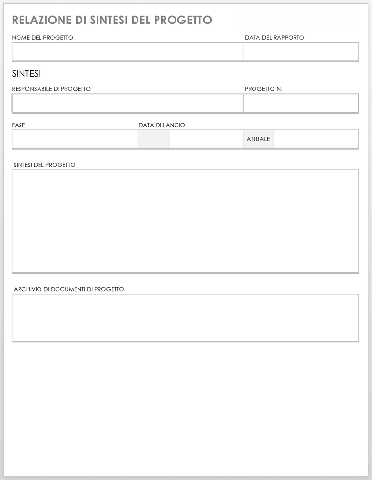 Modello di rapporto riepilogativo del progetto