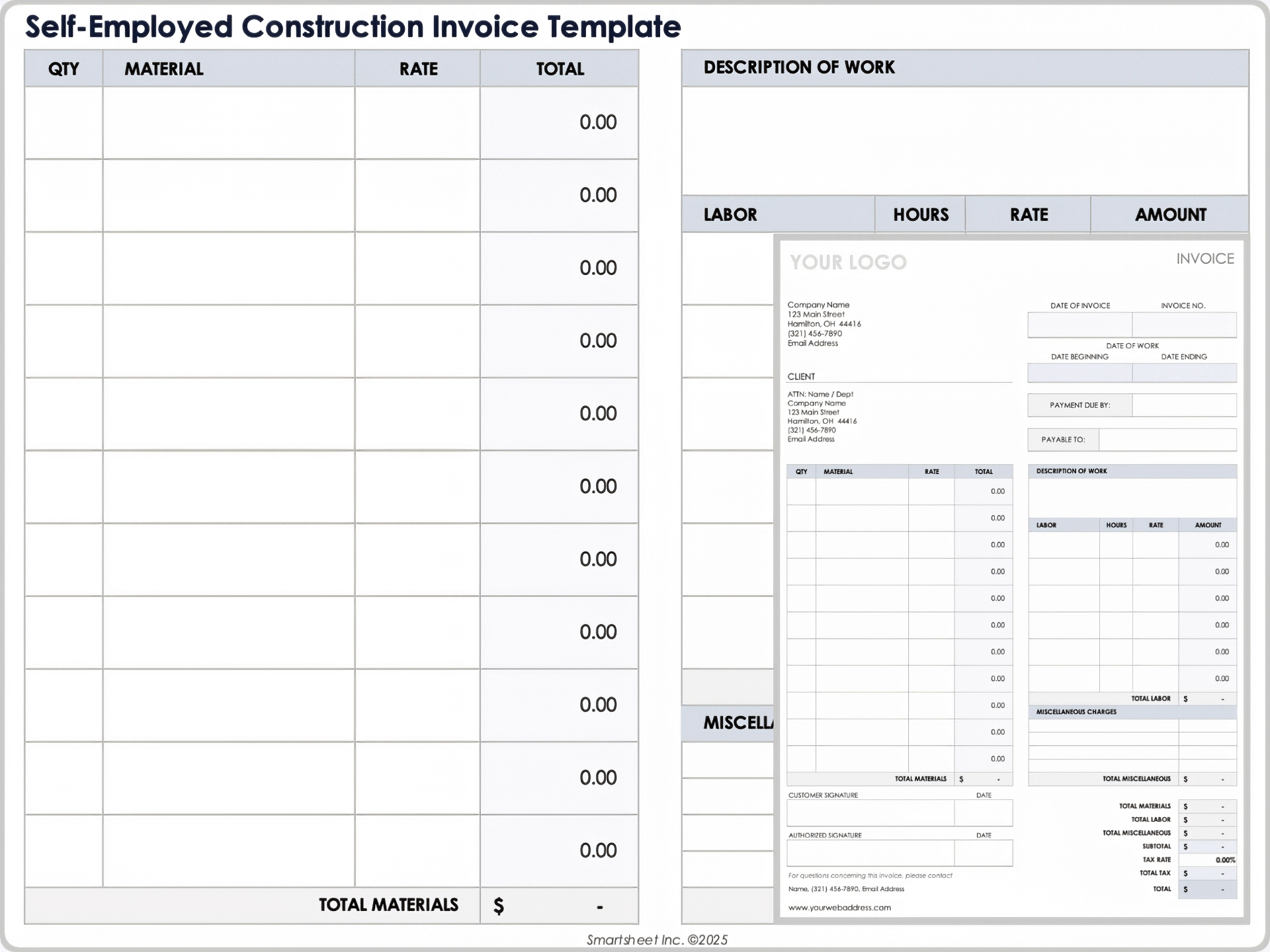 Modello di fattura edilizia per lavoratori autonomi