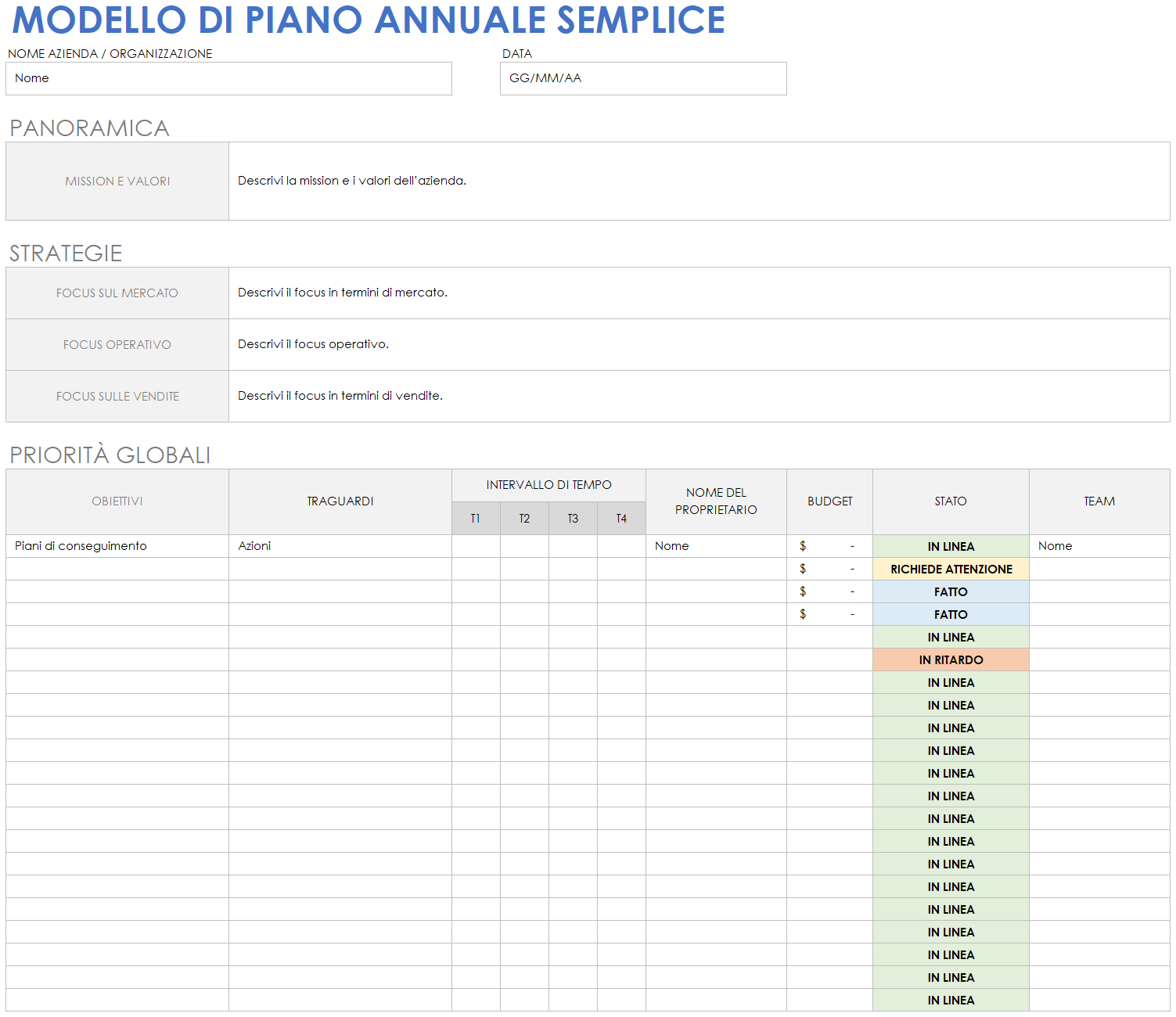 Modello di piano annuale semplice
