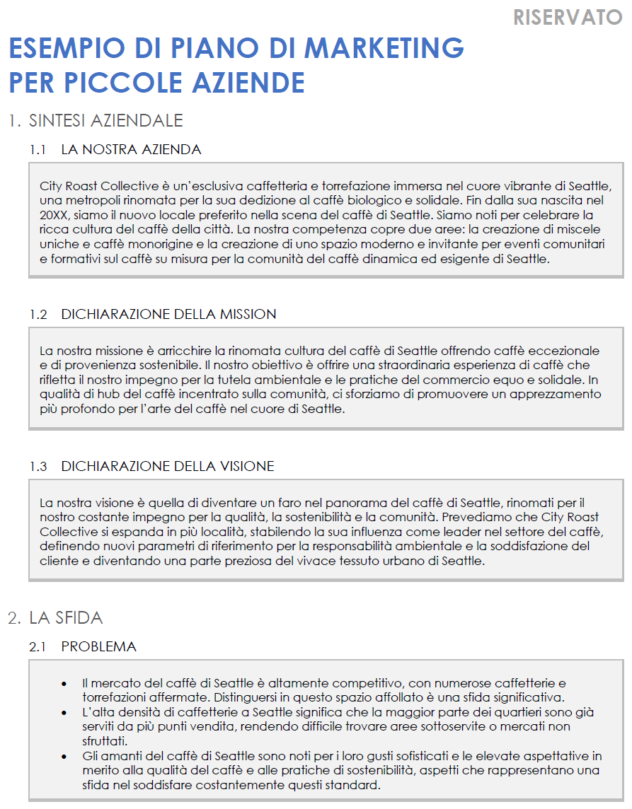 Esempio di piano marketing per piccole imprese