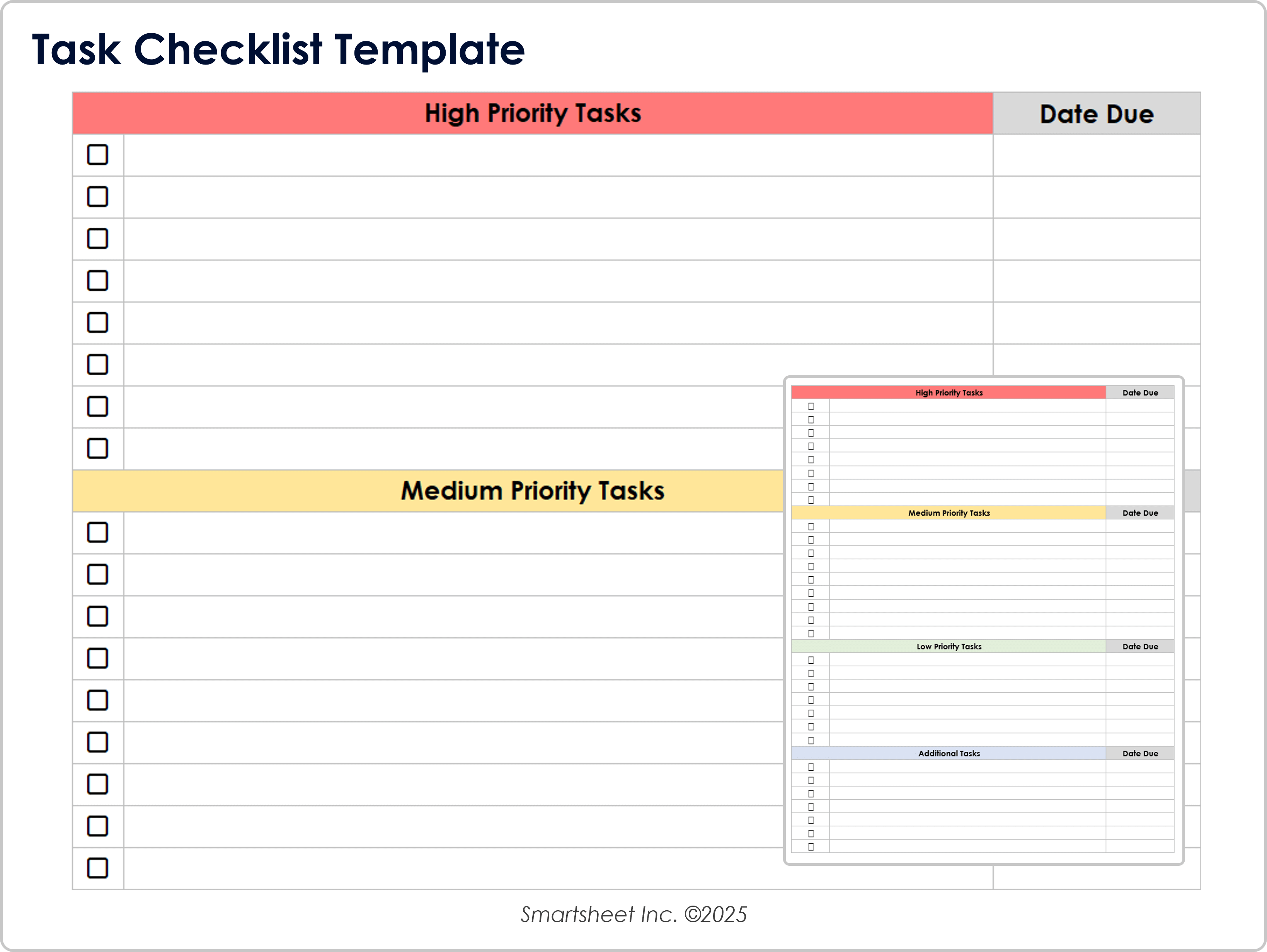 Modello di checklist delle attività