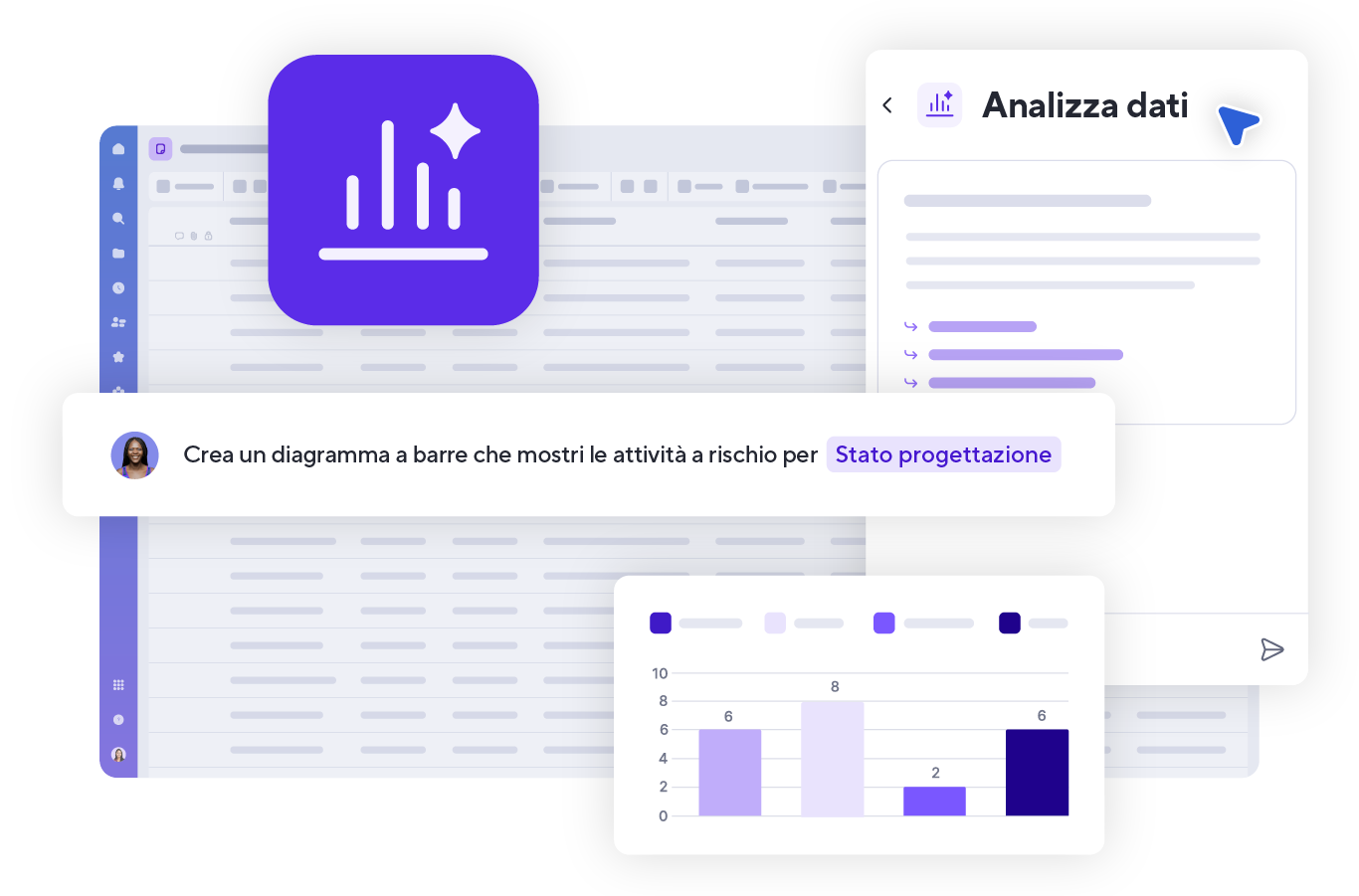 Analyze data using AI feature product screen