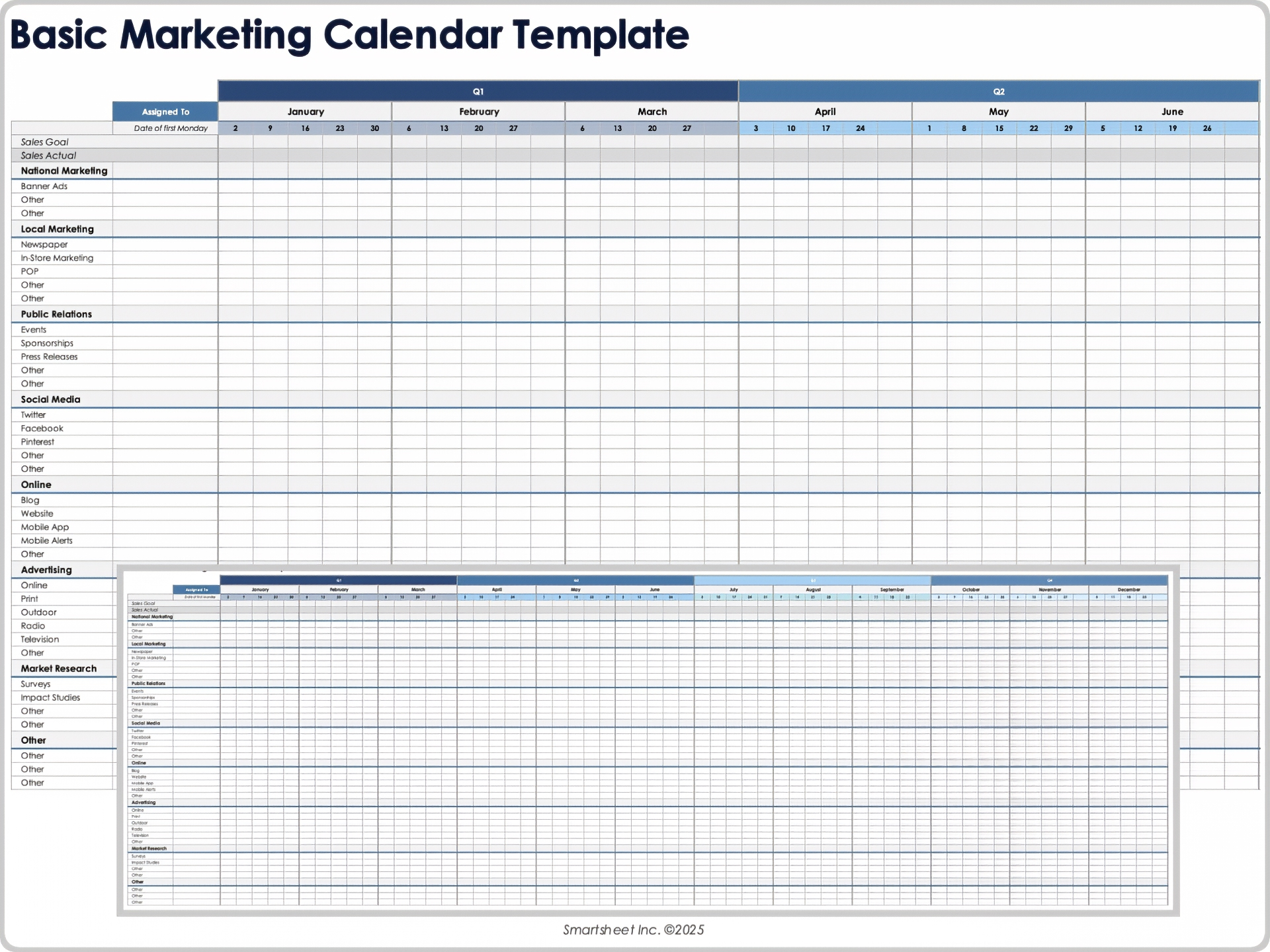 Modello di calendario di marketing di base