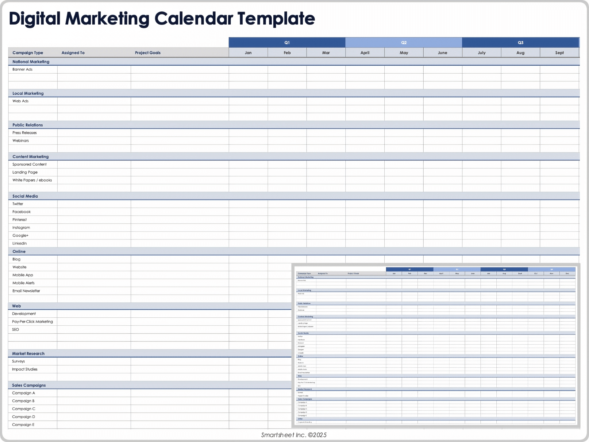 Modello di calendario per il marketing digitale