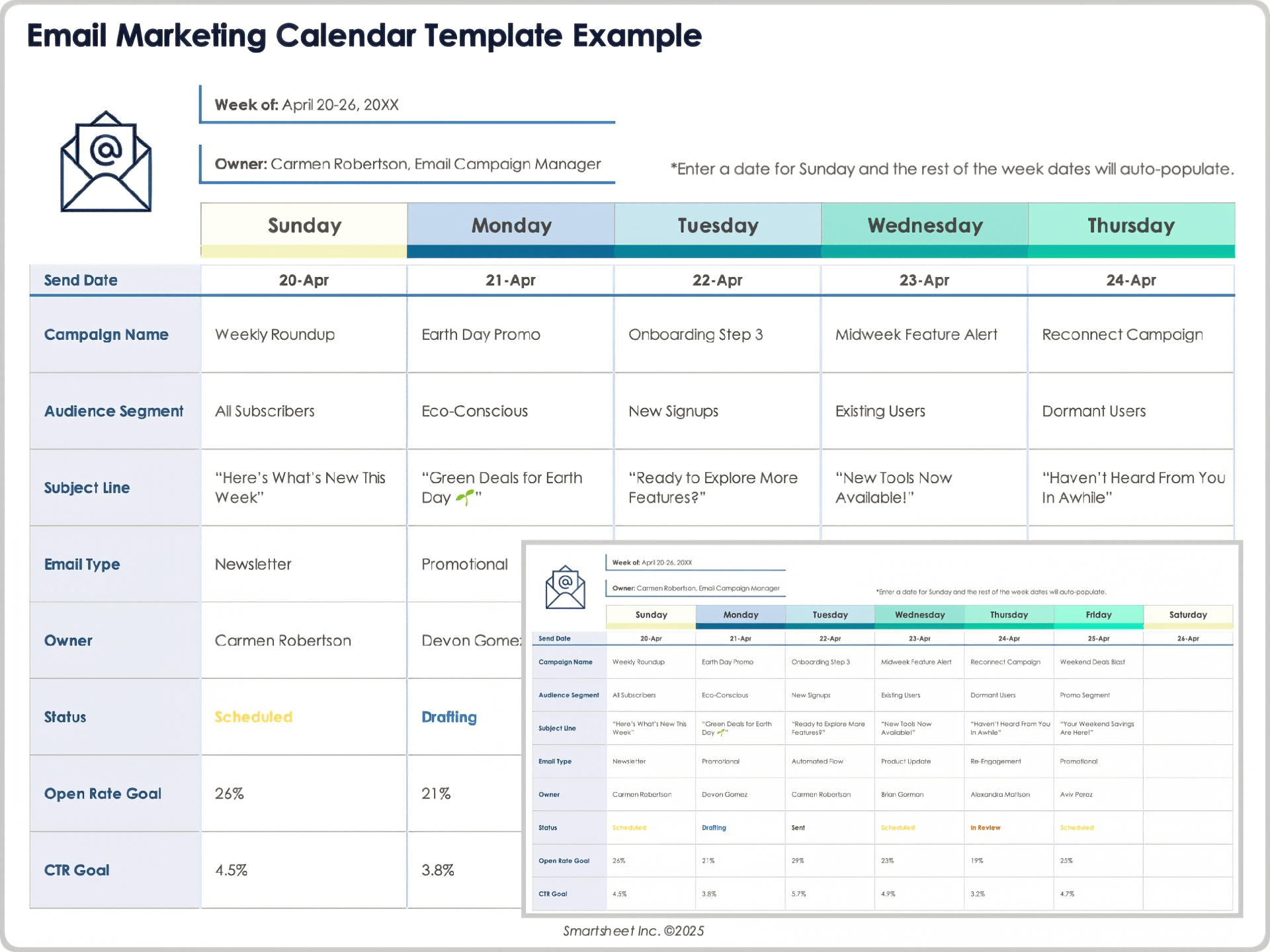 Esempio di modello di calendario di email marketing