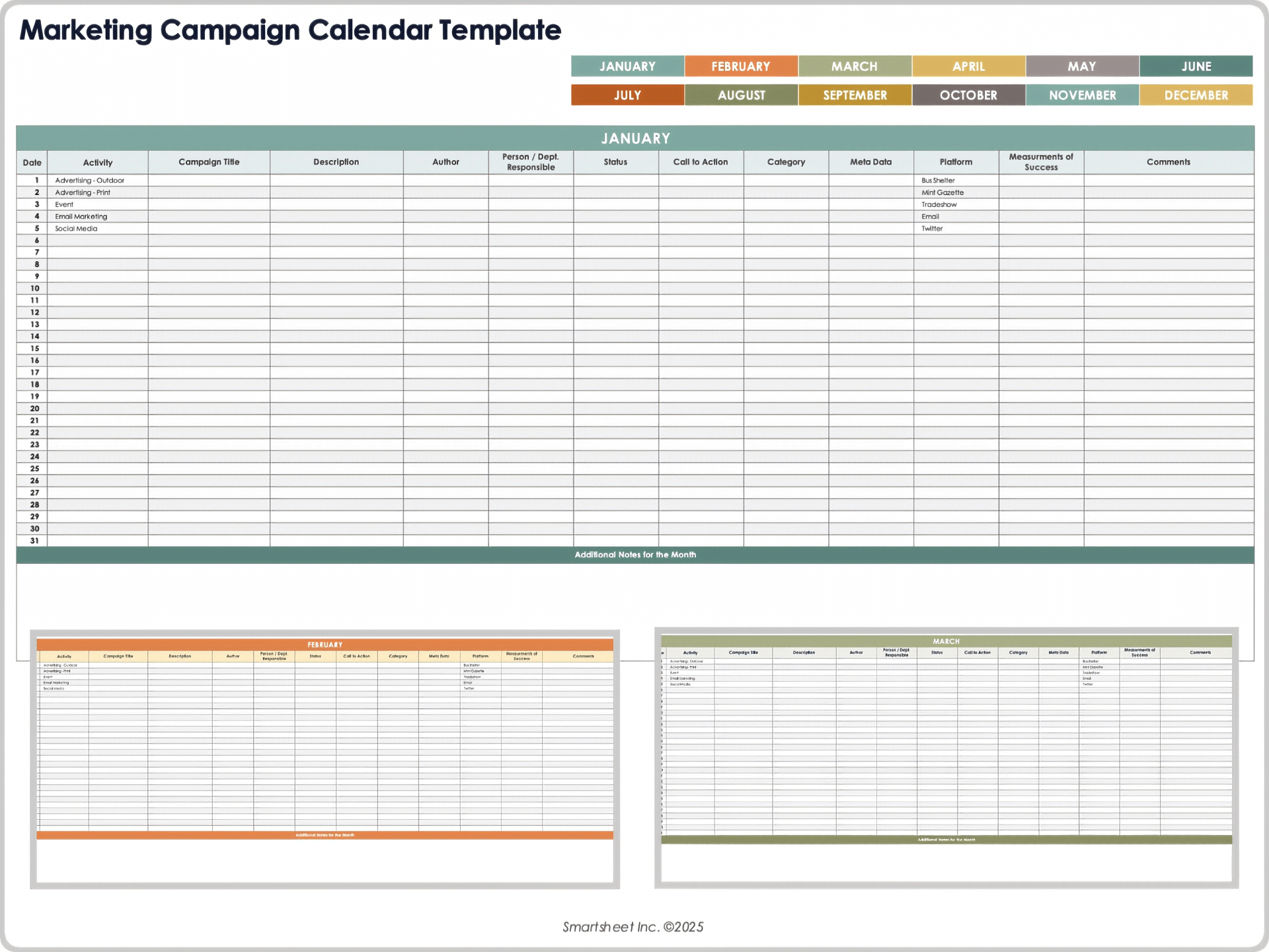 Modello di calendario delle campagne di marketing