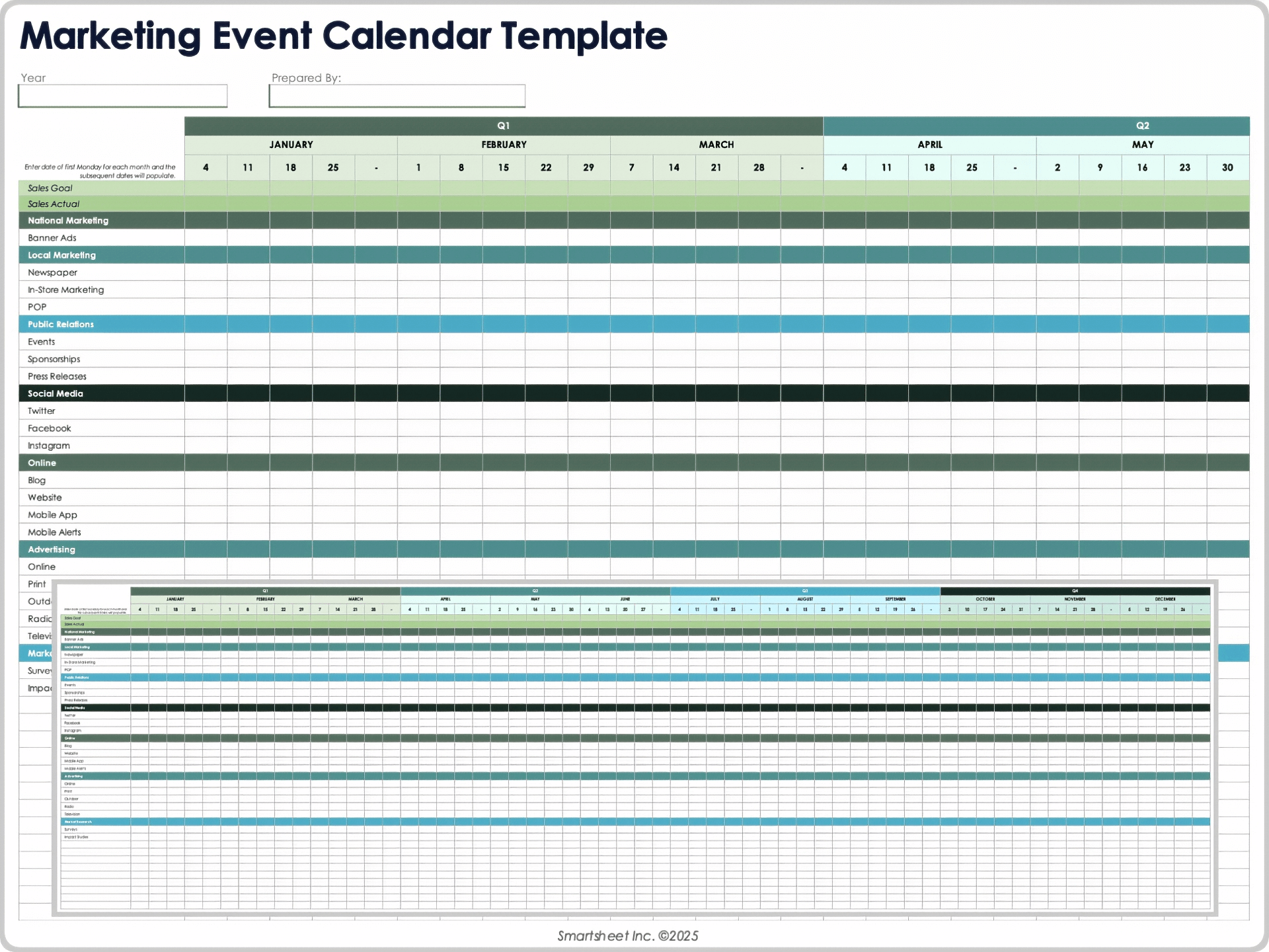 Modello di calendario degli eventi di marketing IC