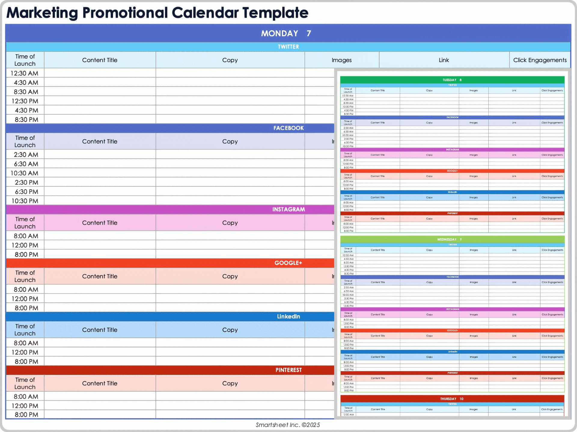 Modello di calendario promozionale di marketing